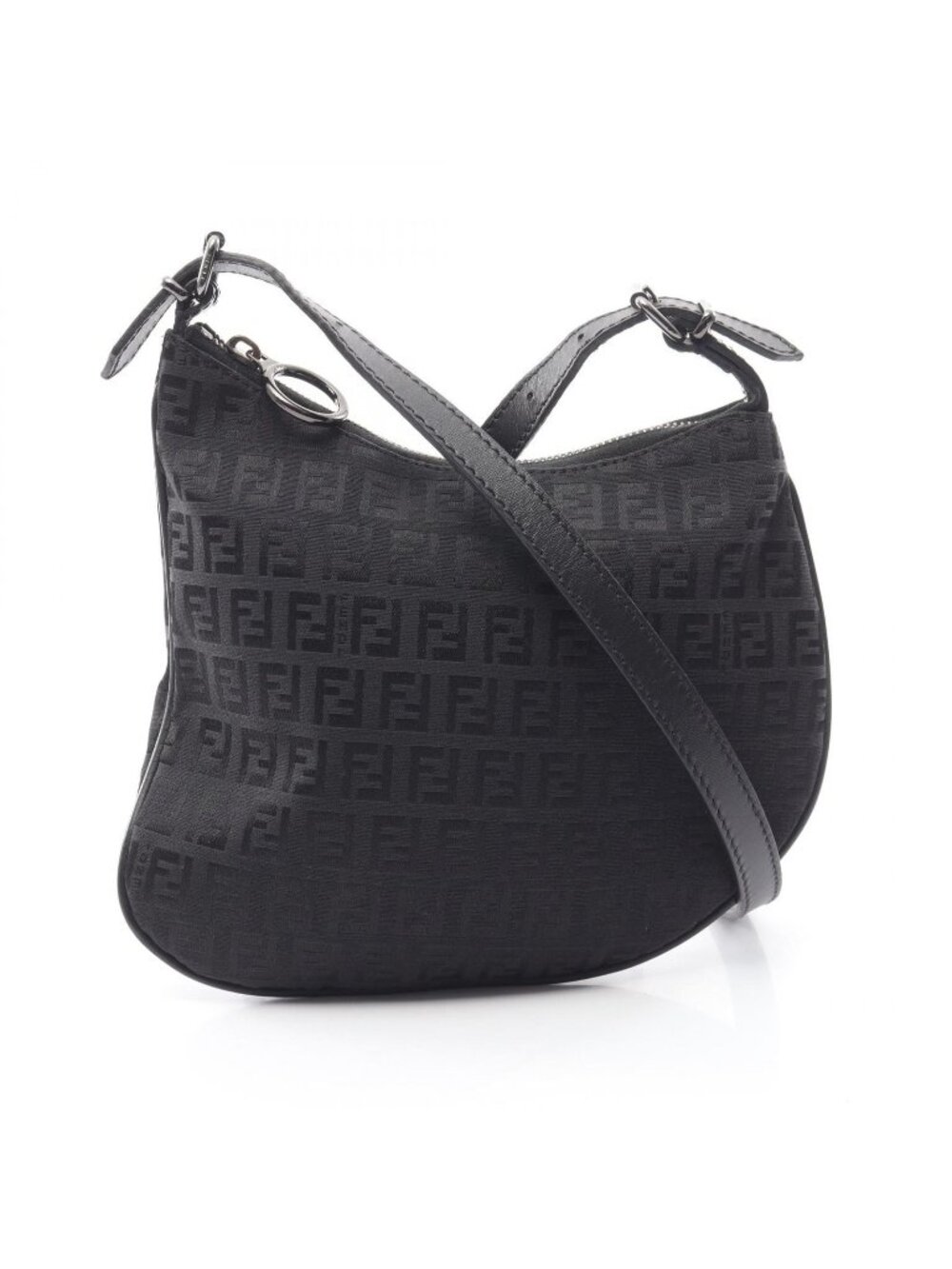 Fendi Shoulder Bag Zucchino Black Canvas Leather